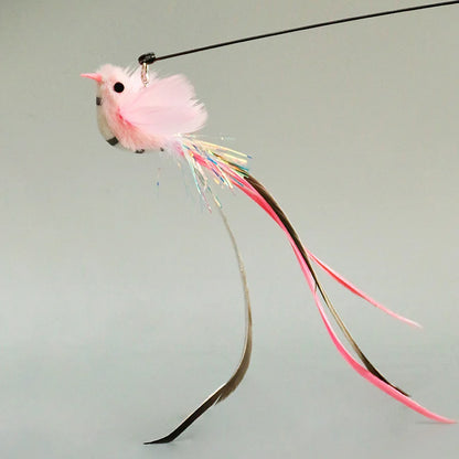 Juguete interactivo de caza para gatos: varita de plumas con campana y ventosa