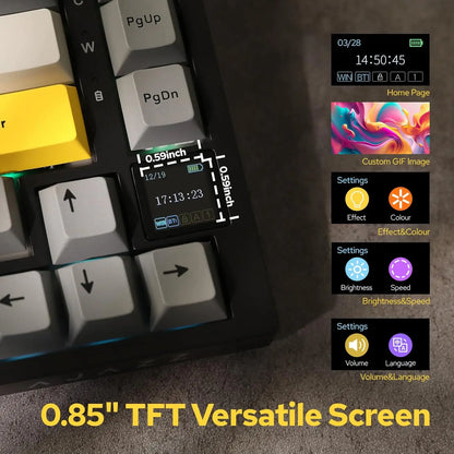 Teclado mecánico para juegos: inalámbrico/Bluetooth 5.1/USB-C, intercambiable en caliente, control de perilla, montaje con junta