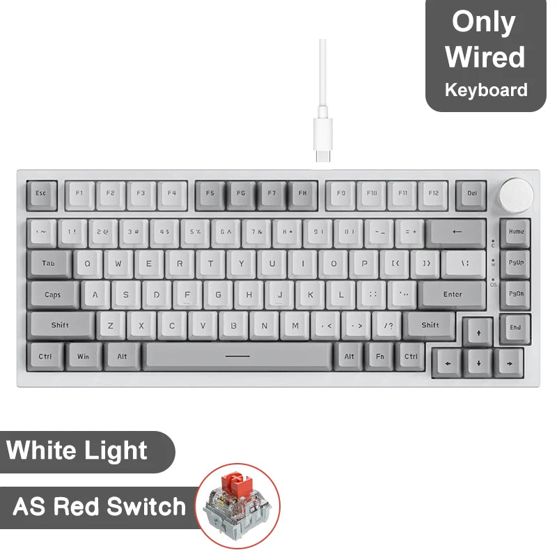 Teclado mecánico para juegos: inalámbrico/Bluetooth 5.1/USB-C, intercambiable en caliente, control de perilla, montaje con junta