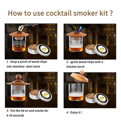Kit de tapa para ahumador de whisky: tapa de madera para ahumar cócteles, vinos y creaciones de bar