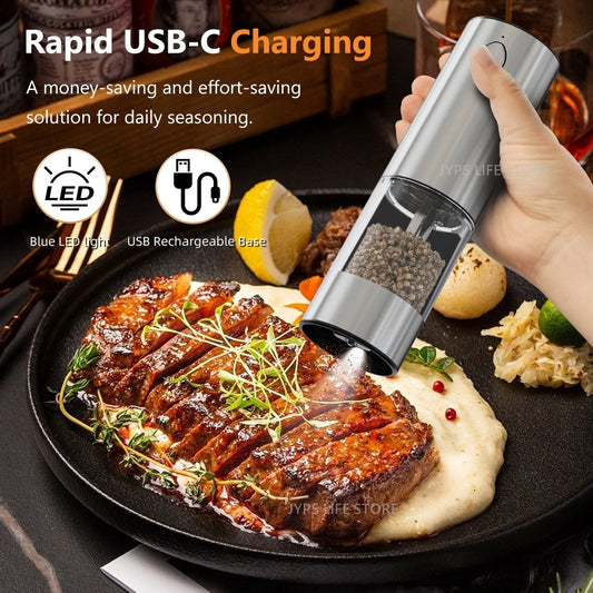 USB Rechargeable Electric Pepper Grinder – Stainless Steel Salt & Spice Mill with Adjustable Coarseness