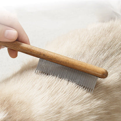 Herramienta de acero inoxidable para el cuidado y la muda de pelo de mascotas - Mango de madera