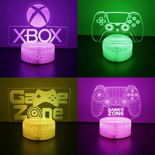 Lámpara LED 3D de neón para gamers: luz nocturna RGB para juegos, dormitorio o decoración de escritorio.