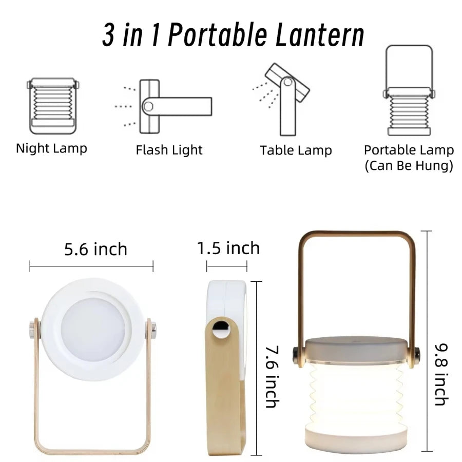 Creative Foldable LED Night Lamp – Portable Wood Handle Lantern & USB Rechargeable
