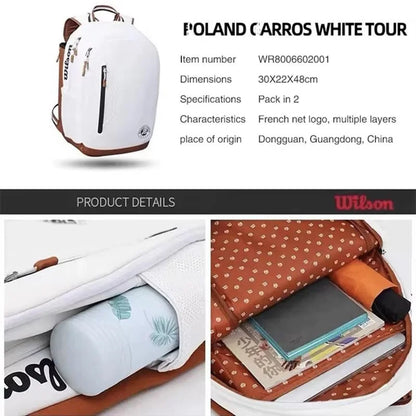 Mochila de tenis Wilson – Capacidad para 2 raquetas | Edición Roland Garros | Bolsa de tenis unisex