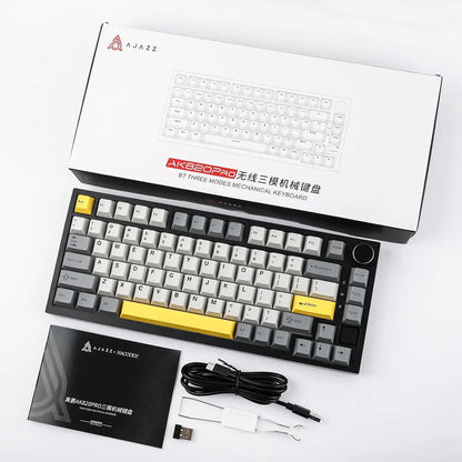 Teclado mecánico para juegos: inalámbrico/Bluetooth 5.1/USB-C, intercambiable en caliente, control de perilla, montaje con junta