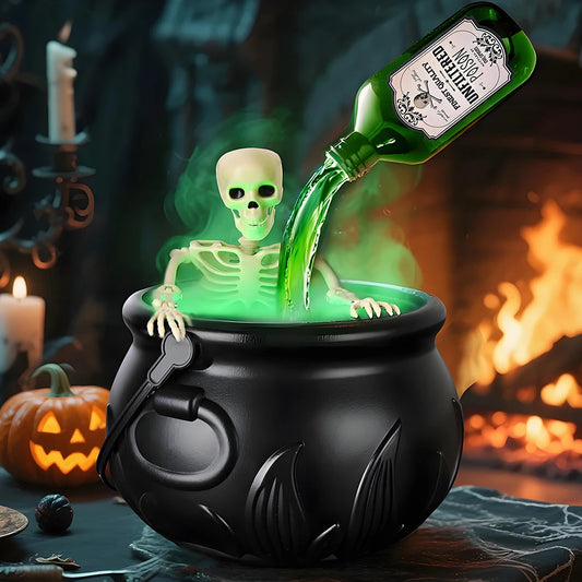 skeleton in cauldron halloween decor
